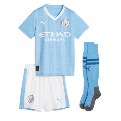 Kinderheim Trikot Manchester City Heimtrikot 2023-24 Trikotsatz