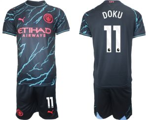 Günstige Fussballtrikots Manchester City Drittes Trikot 2023/24 Kurzarm + Kurze Hosen Jeremy Doku 11