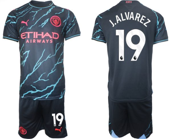 Günstige Fussballtrikots Manchester City Drittes Trikot 2023/24 Kurzarm + Kurze Hosen Julian Alvarez 19