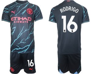 Günstige Fussballtrikots Manchester City Drittes Trikot 2023/24 mit Aufdruck Rodrigo 16