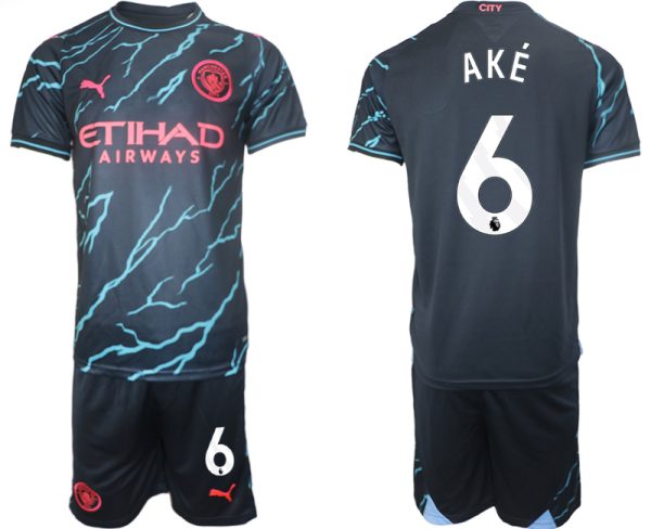 Herren Manchester City Drittes Trikot 2023/24 Kurzarm + Kurze Hosen Nathan Ake 6