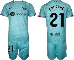 Herren Set FC Barcelona 2023-24 Drittes Trikot blau Kurzarm + Kurze Hosen Frenkie de Jong 21