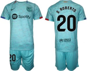 Herren Set FC Barcelona 2023-24 Drittes Trikot blau Kurzarm + Kurze Hosen Sergi Roberto 20