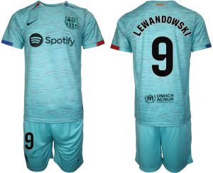 Herren Set FC Barcelona 23-24 Drittes Trikot blau mit Aufdruck Robert Lewandowski 9