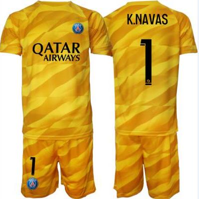 Kinder Günstige Paris Saint-Germain PSG Torwarttrikot Trikotsatz 2023-24 gelb K.NAVAS 1