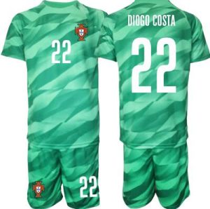 Kinder Günstige Portugal Torwarttrikot Trikotsatz 2023-24 grün mit Aufdruck DIOGO COSTA 22