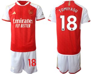 Günstige Fußballtrikots Arsenal Heimtrikot 2023-24 rot-weiss Herren Set Takehiro Tomiyasu 18