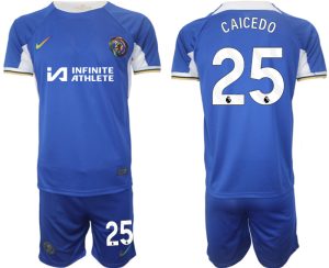 Herren Fußballtrikots Set Chelsea 2023-24 weiß blau Heimtrikot Moises Caicedo 25