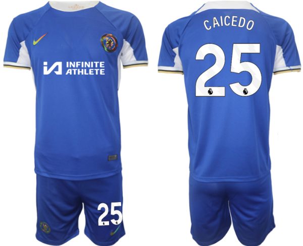 Herren Fußballtrikots Set Chelsea 2023-24 weiß blau Heimtrikot Moises Caicedo 25