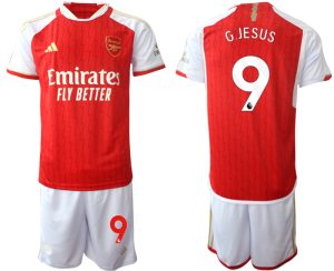 Herren Set Arsenal Heimtrikot 2023-24 rot-weiss Kurzarm + Kurze Hosen Gabriel Jesus 9