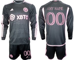 Herren Set Inter Miami CF Auswärtstrikot 2023-2024 schwarz Langarm Personalisierbar