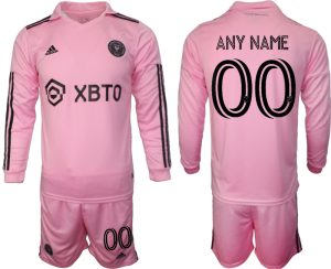 Herren Set Inter Miami CF Heimtrikot 2023-2024 rosa Langarm Personalisierbar