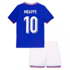 Kinder Frankreich Trikot EM 2024 Heimtrikot blau Kurzarm + weiß Kurze Hosen Kylian Mbappe 10