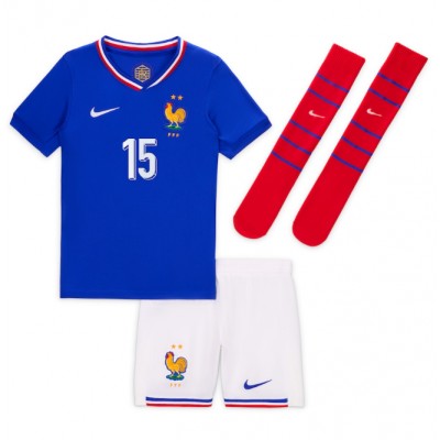 Kinder Frankreich Trikot EM 2024 Heimtrikot blau Kurzarm + weiß Kurze Hosen Marcus Thuram 15-1