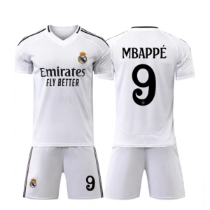 Real Madrid 2024-25 Heimtrikot weiß Kurzarm + Kurze Hosen Kylian Mbappe 9