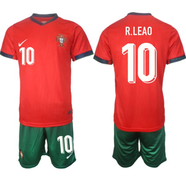 Kaufen Portugal Trikot EM 2024 Heimtrikot Kurzarm + Kurze Hosen Rafael Leao 10