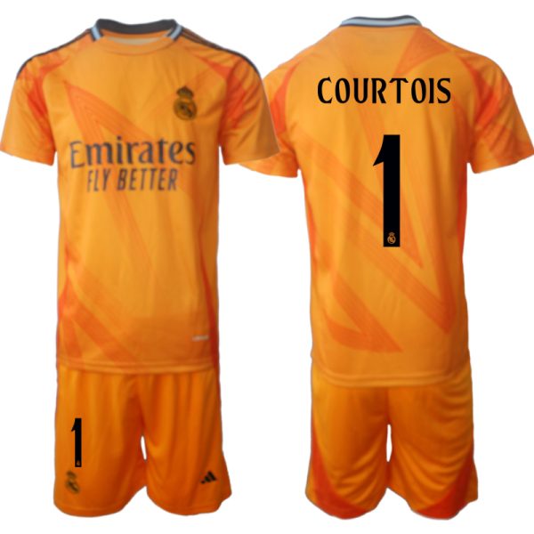 Herren Real Madrid 2024-25 Auswärtstrikot Kurzarm + Kurze Hosen Thibaut Courtois 1