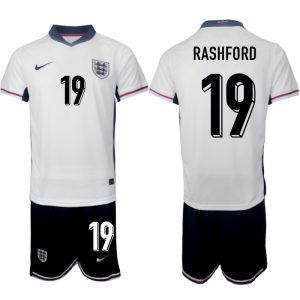 England Heimtrikot EM 2024 Kurzarm + Kurze Hosen Marcus Rashford 19