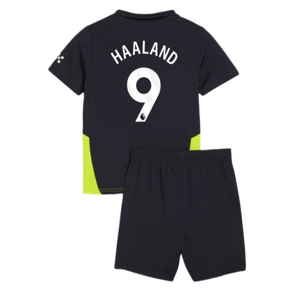 Kinder Günstig Fußballtrikot Manchester City 2024-25 Auswärts Trikotsatz Erling Haaland 9