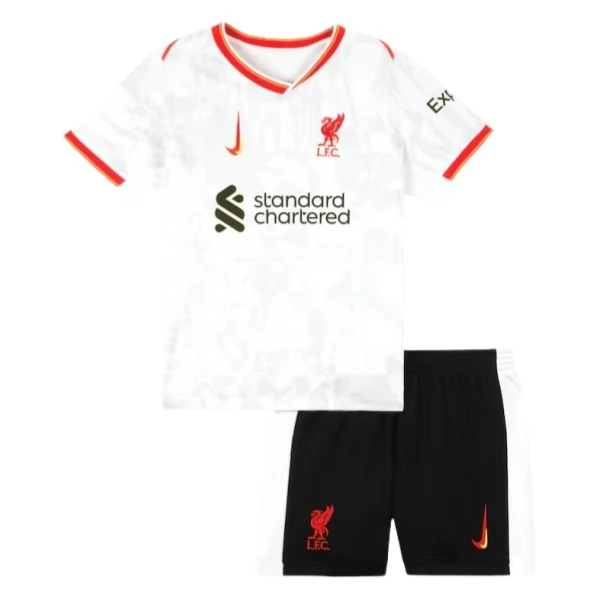 Kindertrikot Liverpool 2024-25 Drittes Trikot weiß Kurzarm + schwarz Kurze Hosen