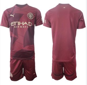 Manchester City 2024-25 Drittes Trikot rot Kurzarm + Kurze Hosen