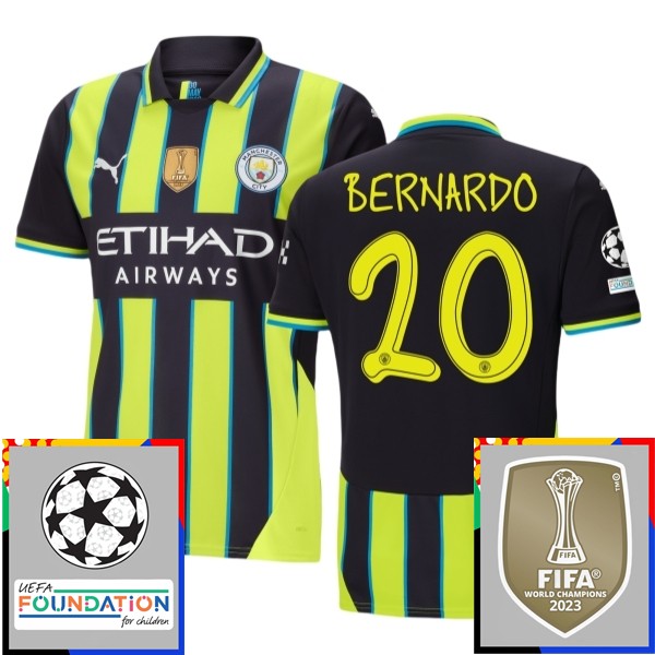 Manchester City Auswärtstrikot 2024-25 Champions League With Patch Bernardo Silva 20