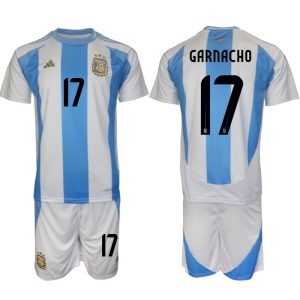 Argentinien Heimtrikot 2024-25 Kurzarm + Kurze Hosen Alejandro Garnacho 17