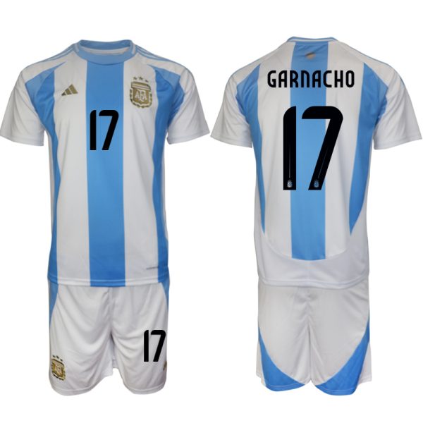 Argentinien Heimtrikot 2024-25 Kurzarm + Kurze Hosen Alejandro Garnacho 17