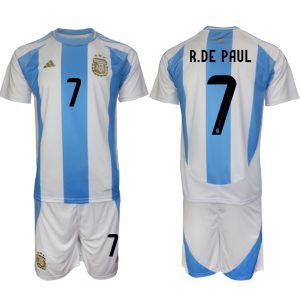 Günstige Argentinien Heimtrikot 2024-25 Fußball trikotsatz Rodrigo de Paul 7